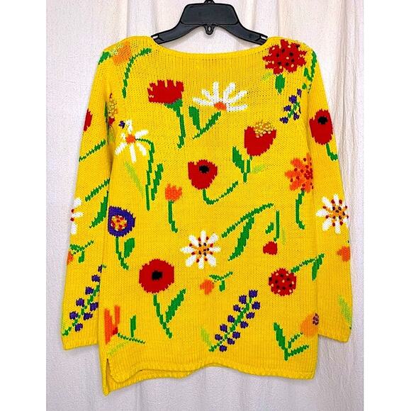 Vintage 1990s Marisa Christina Floral Sweater Cotton Blend Small Yellow Multi - Picture 9 of 10